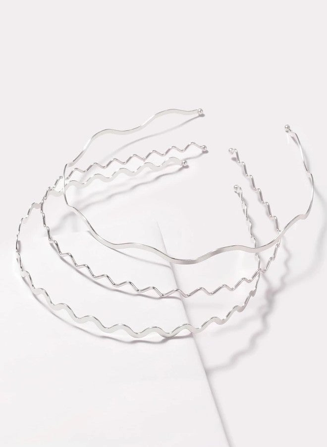 TEBIEKOY Silver Metal Headbands for Women, Elastic Hair Bands Stylish Thin Wavy Head Bands, Trendy Silver Hair Accessories Cute for Women Teens, 3 Pcs - Image 1